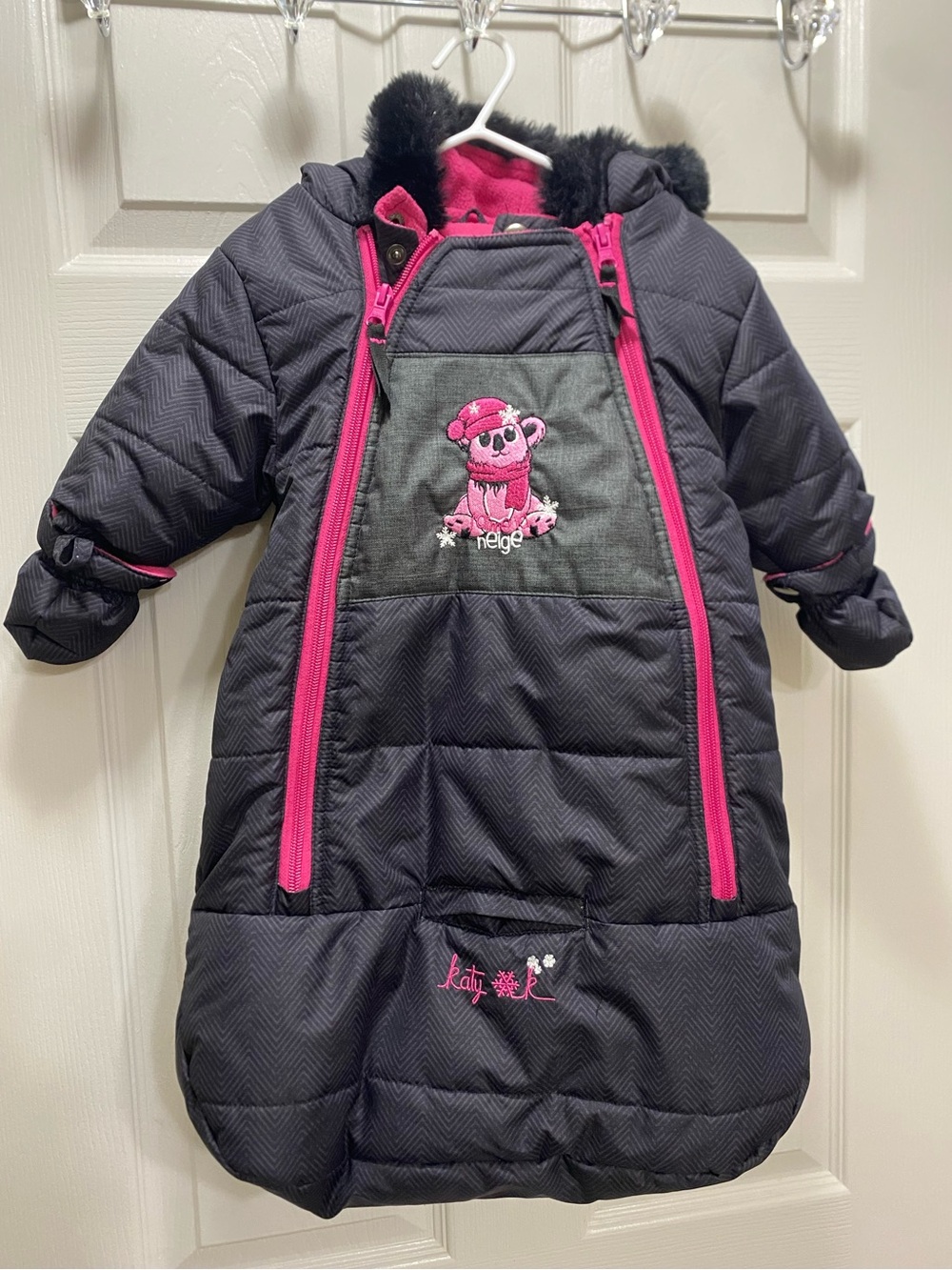 Kids Black & Pink Insulated Baby Bunting with Hood